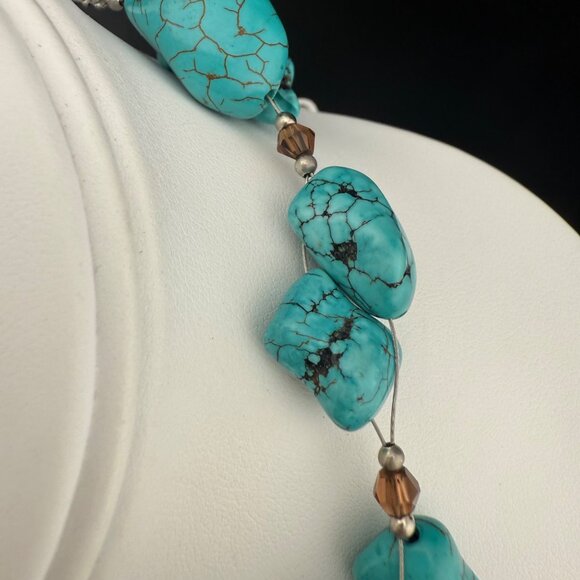 Chunky Turquoise Dyed Howlite Necklace With Sterling Silver Clasp Adjustable Cha - Picture 7 of 9